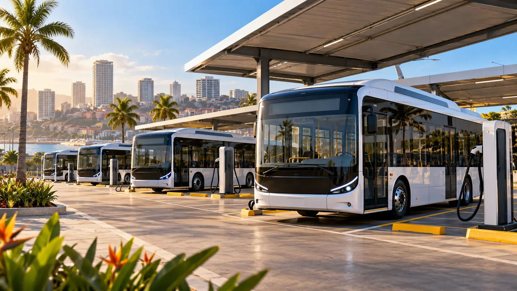 Illustration d'une flotte de bus électriques à Luanda